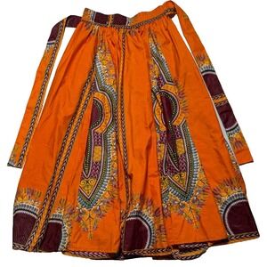 LADDI DASHIKI Women One Size Fit For All Cotton Orange Pull On Maxi Skirt